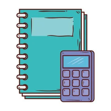Calculator math with notebook supply school on white background Illustrazione stock