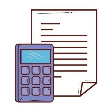 Calculator math with paper document on white background Stock Illustration