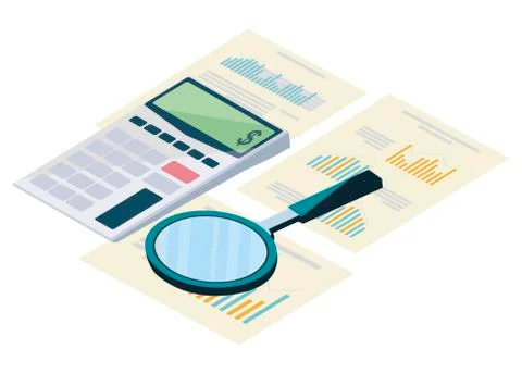 Calculator math with statistics documents Stock Illustration