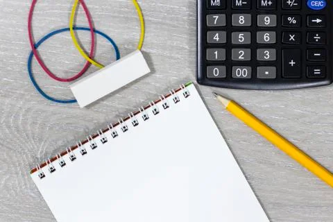 Calculator, notepad, accounting. Stock Photos