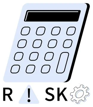 Calculator with numerical buttons, exclamation mark triangle, RISK letters, a Stock Illustration