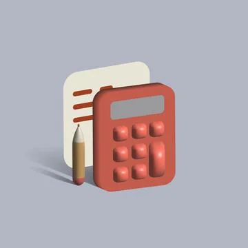 Calculator with paper and pen vector 3d icon. red calculator 3d icon. account Stock Illustration