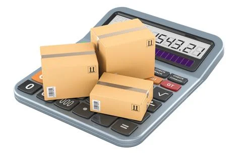 Calculator with parcels. Calculation of shipping, concept. 3D rendering イラスト素材