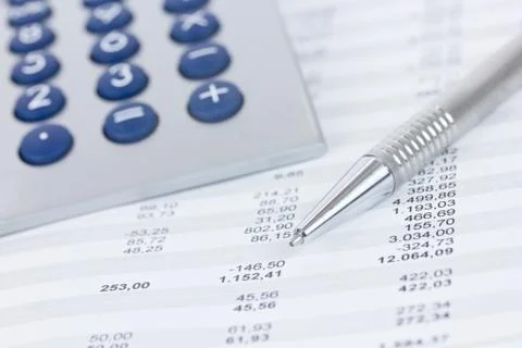 Calculator with pen Foto stock