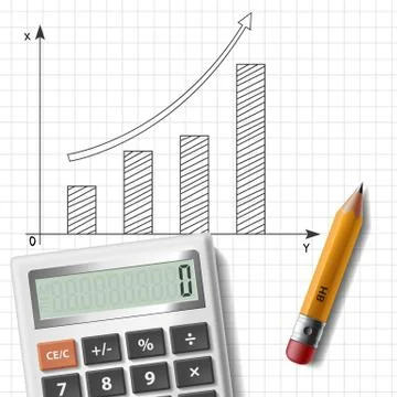 Calculator, pencil and graph on notebook sheet Stock-Illustration