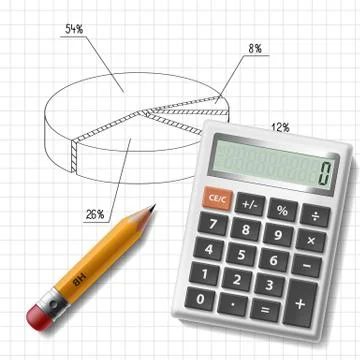 Calculator, pencil and graph on notebook sheet イラスト素材