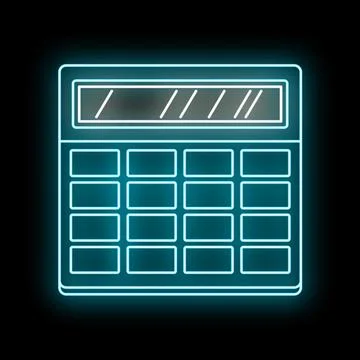 Calculator performing math calculations with neon glow effect Stock Illustration