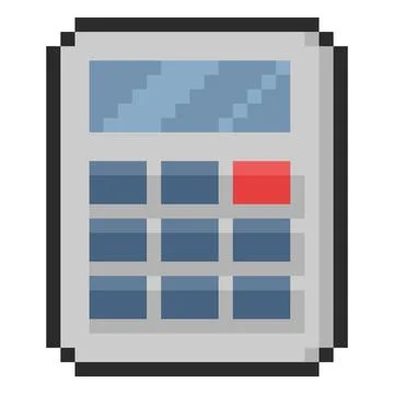 Calculator pixel art vector icon, retro 8 bit office or school math electronic Stock Illustration
