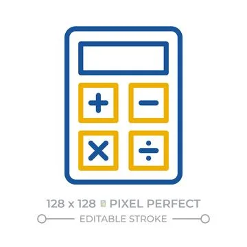 Calculator pixel perfect two color line icon Stock Illustration