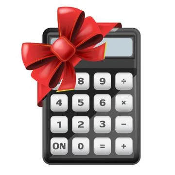 Calculator with red festive bow wrapping vector isolated illustration Illustrazione stock