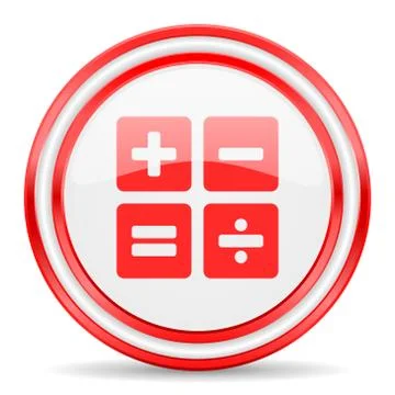 Calculator red white glossy web icon Stock Illustration