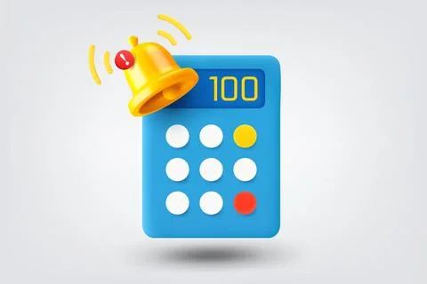 Calculator with ringing bell. Vector 3d illustration Stock Illustration