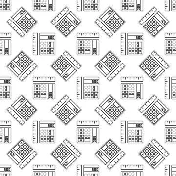 Calculator with Ruler vector Math Education concept line seamless pattern Stock Illustration