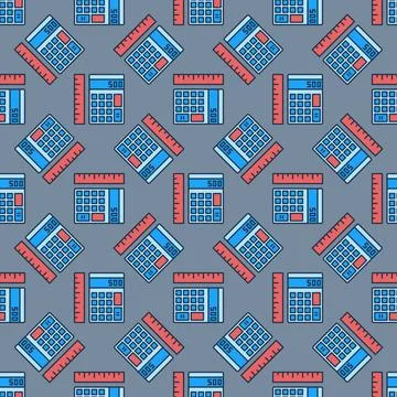 Calculator with Ruler vector Mathematics colored seamless pattern 스톡 일러스트