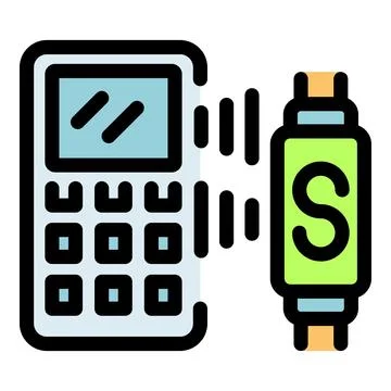 Calculator sending data to smartwatch for mobile payment Stock Illustration
