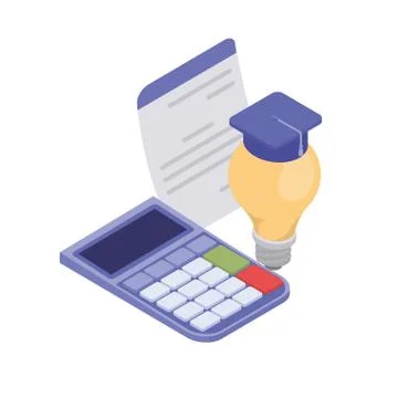Calculator with sheet of paper on white background Ilustração Stock