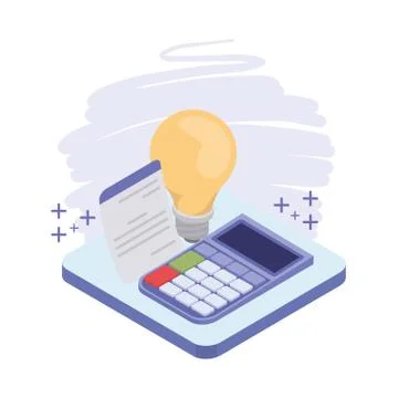 Calculator with sheet of paper on white background Ilustração Stock