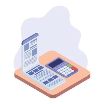 Calculator with sheet of paper on white background Ilustração Stock