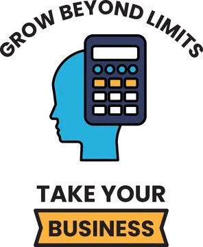 A calculator is shown with a head on it Stock Illustration