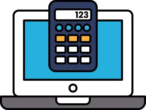 A calculator is shown on a laptop screen 스톡 일러스트
