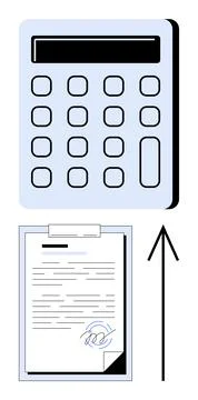 Calculator with signed document indicating upward financial growth through .. Stock Illustration