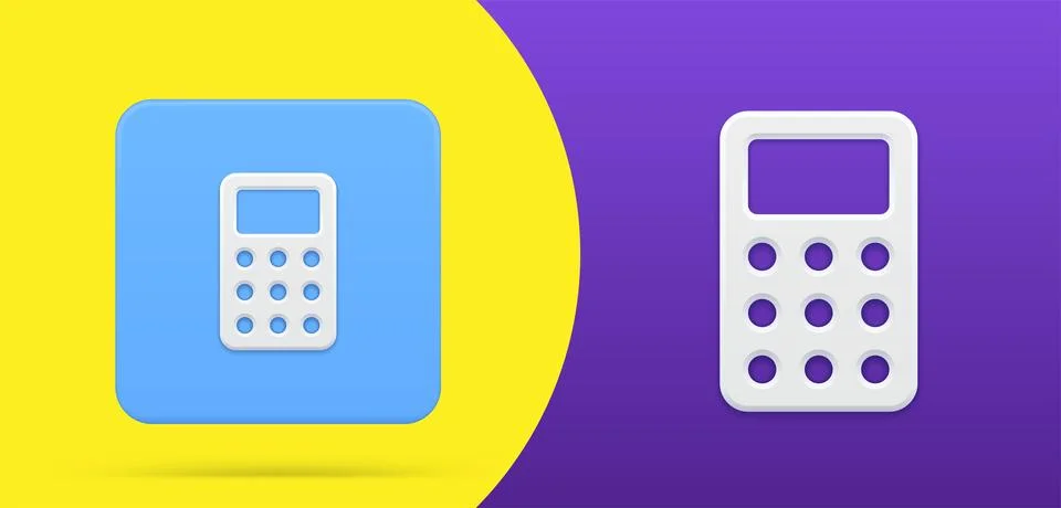 Calculator simple 3d icon squared button set vector illustration. Accountin.. Stock Illustration
