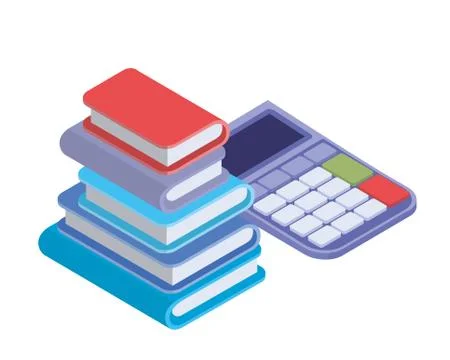 Calculator with stack of books in white background Ilustração Stock