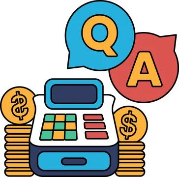 A calculator with a stack of coins on top of it Stock Illustration