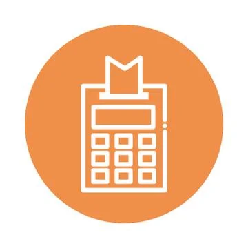Calculator with ticket block and flat style icon Stock Illustration