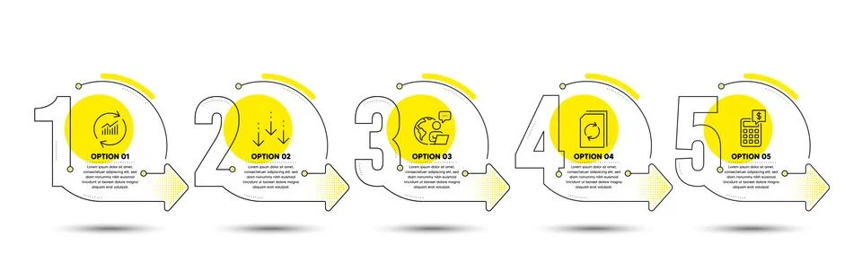 Calculator, Update document and Update data icons set. Scroll down sign. Vector Stock Illustration