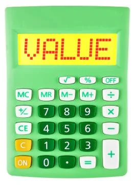 Calculator with VALUE on display isolated on white Stock Photos