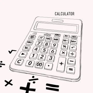 Calculator vector line art , retro cartoon style vector illustration Stock Illustration