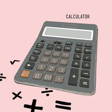 Calculator vector line art , retro cartoon style vector illustration Stock Illustration