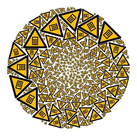 Calculator Warning Icon Round Bubble Collage Stock-Illustration