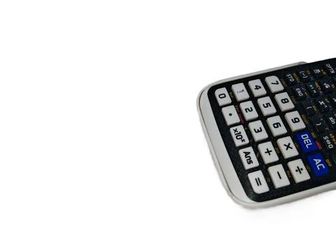 Calculator on White Background with Copy Space for Finance Concept Stock Photos