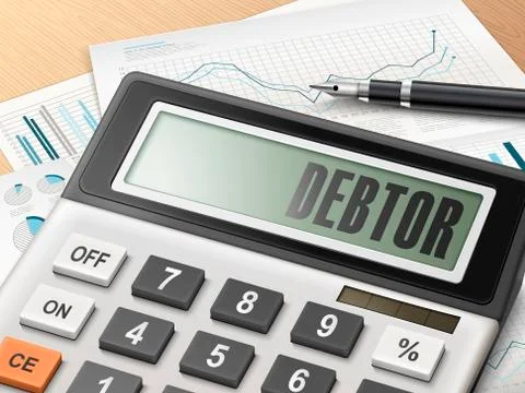 Calculator with the word debtor Stock Illustration