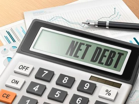 Calculator with the word net debt Stock Illustration