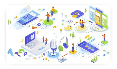 Calculators and math apps mobile ui design, equation solver in steps Stock Illustration