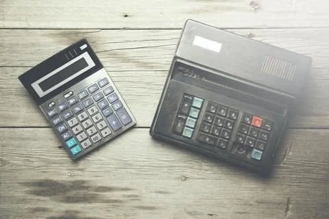 Calculators on table Stock Photos