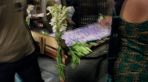 CALCUTTA, INDIA. An empty palanquin removed from a crematorium Stock Footage 39789408