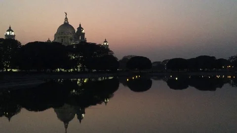 Calcutta Queen Victoria Memorial Dusk Stock Footage