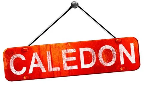 Caledon, 3D rendering, a red hanging sign Stock Illustration