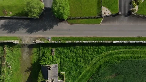 Caledon Border Wall, County Tyrone, Northern Ireland, May 2023. Drone birdseye Stock Footage 311035396