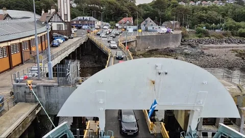 Caledonian MacBrayne ferry, MV Bute, loading vehicles at Wemyss Bay terminal Video stock 314910585
