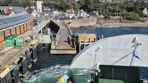Caledonian MacBrayne owned MV Argyle approaching Wemyss Bay Pier, Scotland, UK Stock Footage 314940268