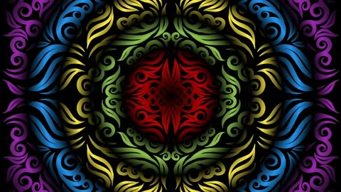 Caleidoscope gradient batik ethnic dayak flowers line art pattern Stock Footage 290077456