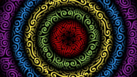 Caleidoscope gradient batik ethnic dayak flowers line art pattern Stock Footage 290077715