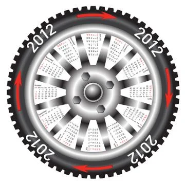 Calendar 2012 year  wheel car. Stock Illustration