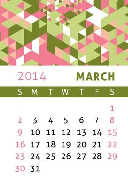 Calendar 2014 Calendar for 2014 in a triangular retro style Copyright: xZo... Foto stock