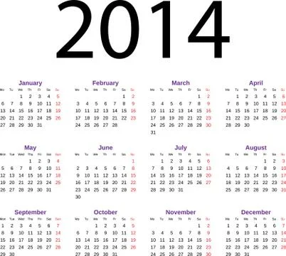 Calendar 2014 Stock Illustration